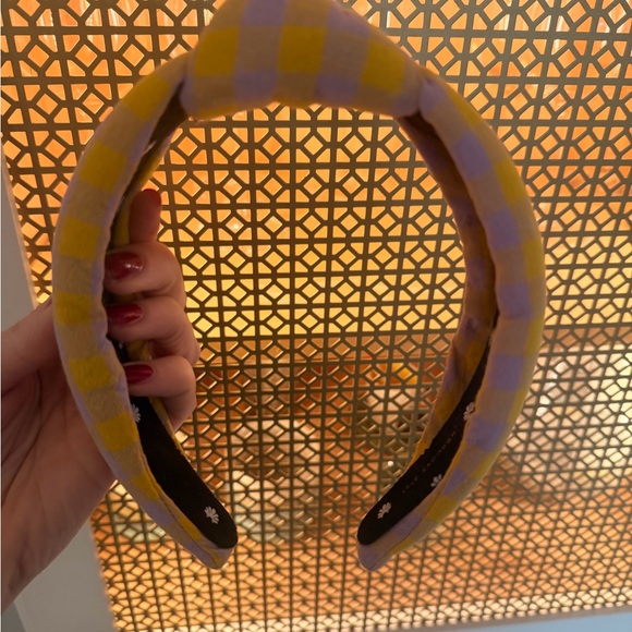 Lele Sadoughi Knotted Headband, yellow and purple gingham! - Picture 3 of 6